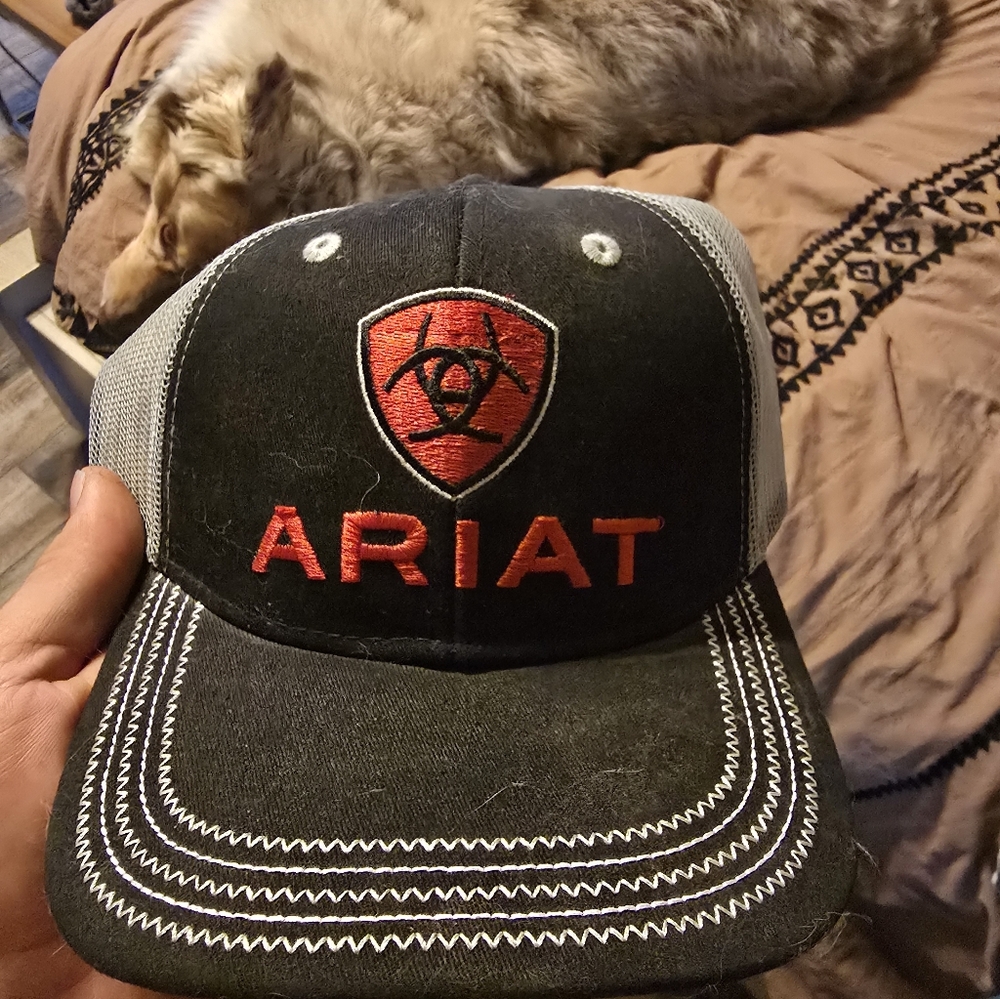 Ariat Black and Gray Mesh Cap with Red Logo